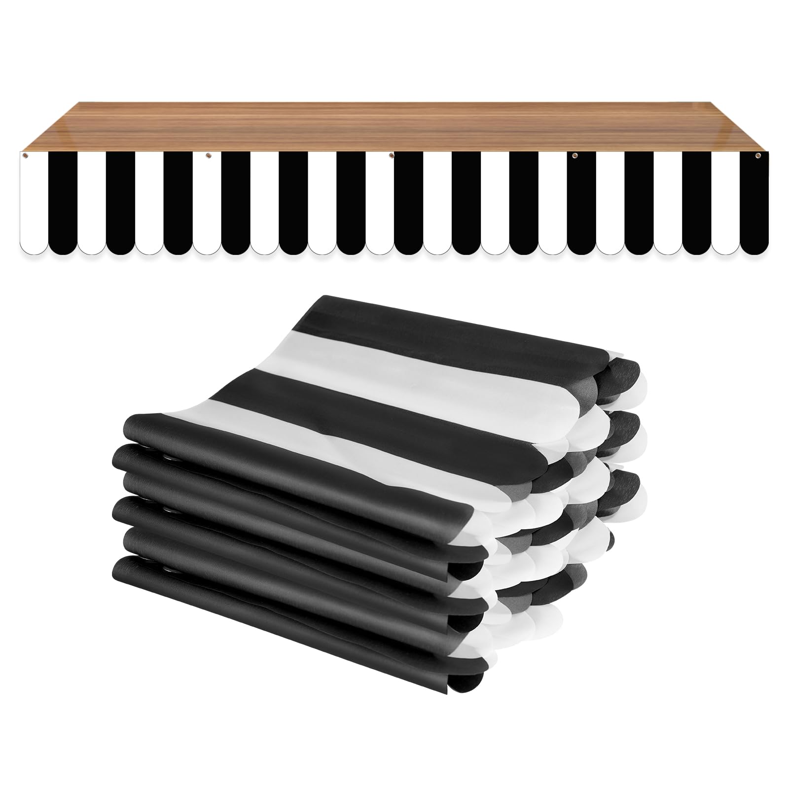 3 Pieces Black and White Striped Banner French Cafe Themed Party Decorations Awning Wall Decorations Paris Birthday Backdrop Stripe Table Skirts Coffee Shop Tent for Coffee Themed Decor Classroom