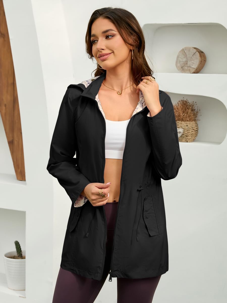 Women's Rain Jacket Long Lightweight Hooded Windbreaker Raincoat Outdoor Waterproof Trench Coats Travel Jacket - Image 2