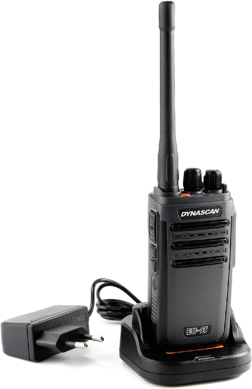 DynaScan EU-55 radio in charging cradle with power adapter