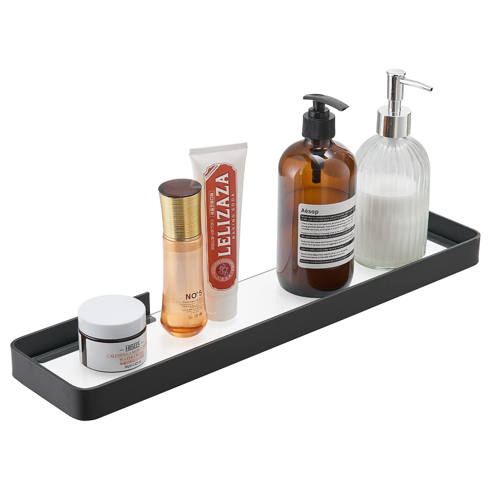 Danpoo Black Floating Shelf Bathroom Wall Shelf, 20" Long Tempered Glass Shelf Wall Mounted