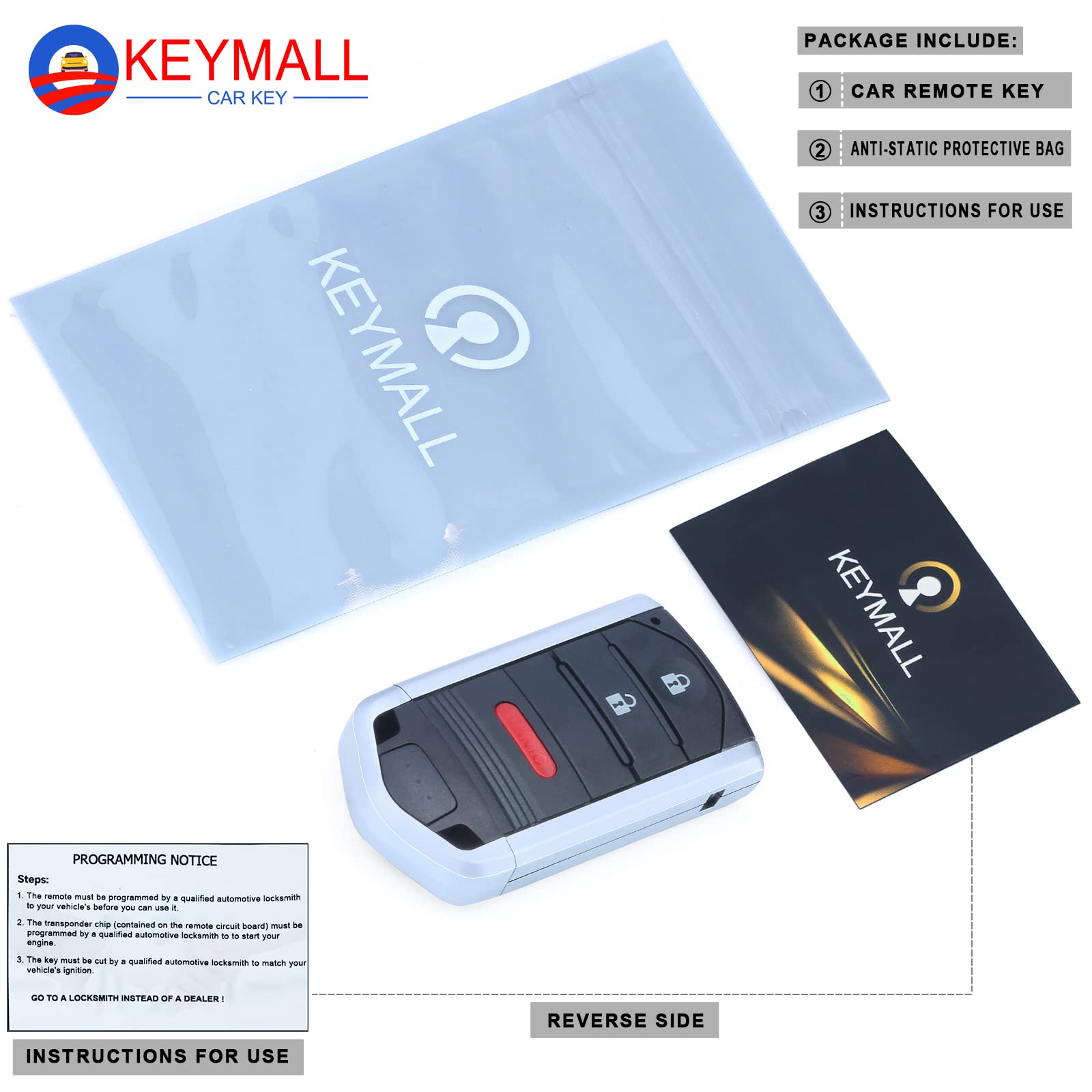Keymall Keyless Entry - Telecomando di ricambio per Acura RDX 2013 2014 2015 FCC ID: KR5434760 P/N: 72147-TX4-A41 3 pulsanti