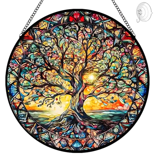 Tree of Life Suncatcher Stained Glass Window Hanging - 8″ Handmade Sun Catchers Indoor Window Catcher Suncatchers for Windows Hanging - Wall Art Home Garden Decor Panel - Birthday Gifts for Women Men by Tufeu - Used condition - US$19.04