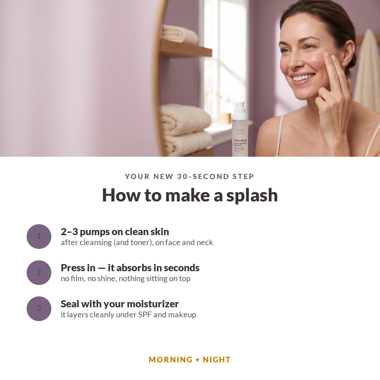 Hey Honey Skincare Make A Splash | Intensiv Hydratisierendes Niacinamid Aqua Gesichtsserum | Intensive Gesichtspflege & Feuchtigkeit mit Anti-Aging-Effekt | 45 ml