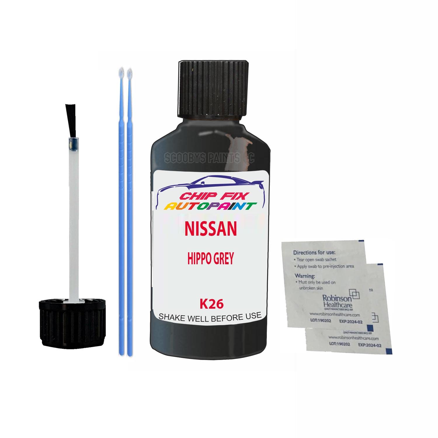 Scoobys Paints Back In The Mix Hippo Grey Touch Up Paint For Nissan Navara K26 2005-2017 30Ml Bottle Brush Scratch Stone Chip Repair Pen