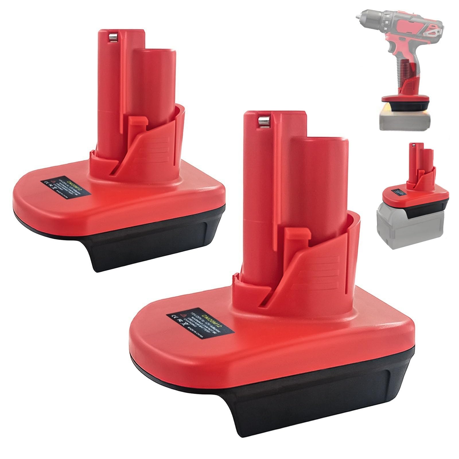YRhplm 2 Pack for Milwaukee M-18 to M-12 Battery Adapter, DM20M12 for Milwauke 18V to 12V Converter, Convert for Dewalt 20V to 12V Power Tools