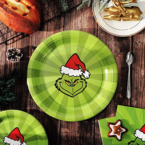 Whaline 100Pcs Christmas Tableware Set Green Christmas Character Disposable Dinnerware Set 50Pcs Paper Plates 25Pcs Napkin 25Pcs Cups For Xmas Theme Party Supplies Table Decorations #TOP2