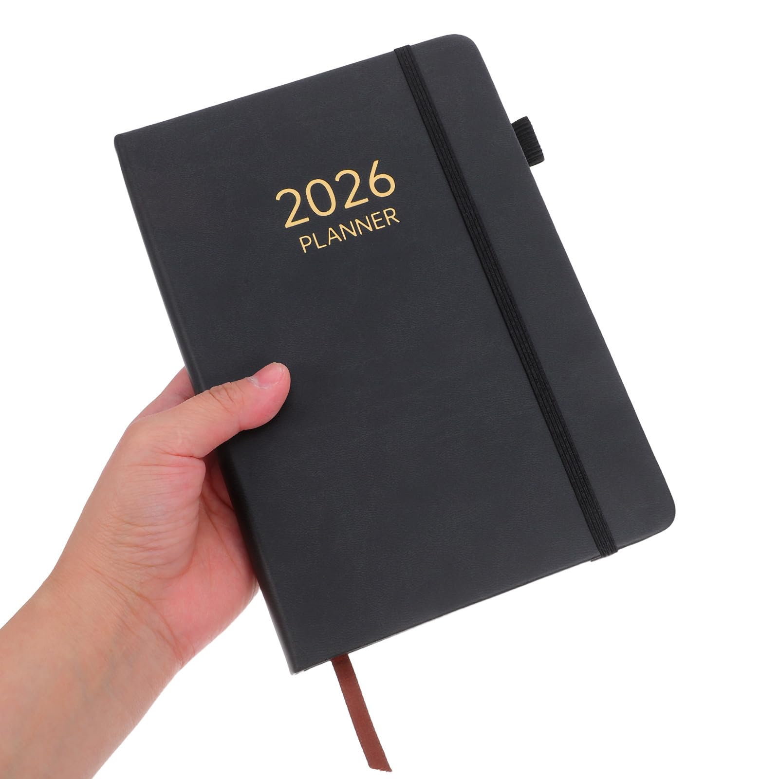 Planner 2026 A5 con Fascia Elastica, Agenda Giornaliera Settimanale Mensile, Quaderno Portatile per Ufficio, Scuola e Viaggio, Diario di Pianificazione con Copertina Similpelle