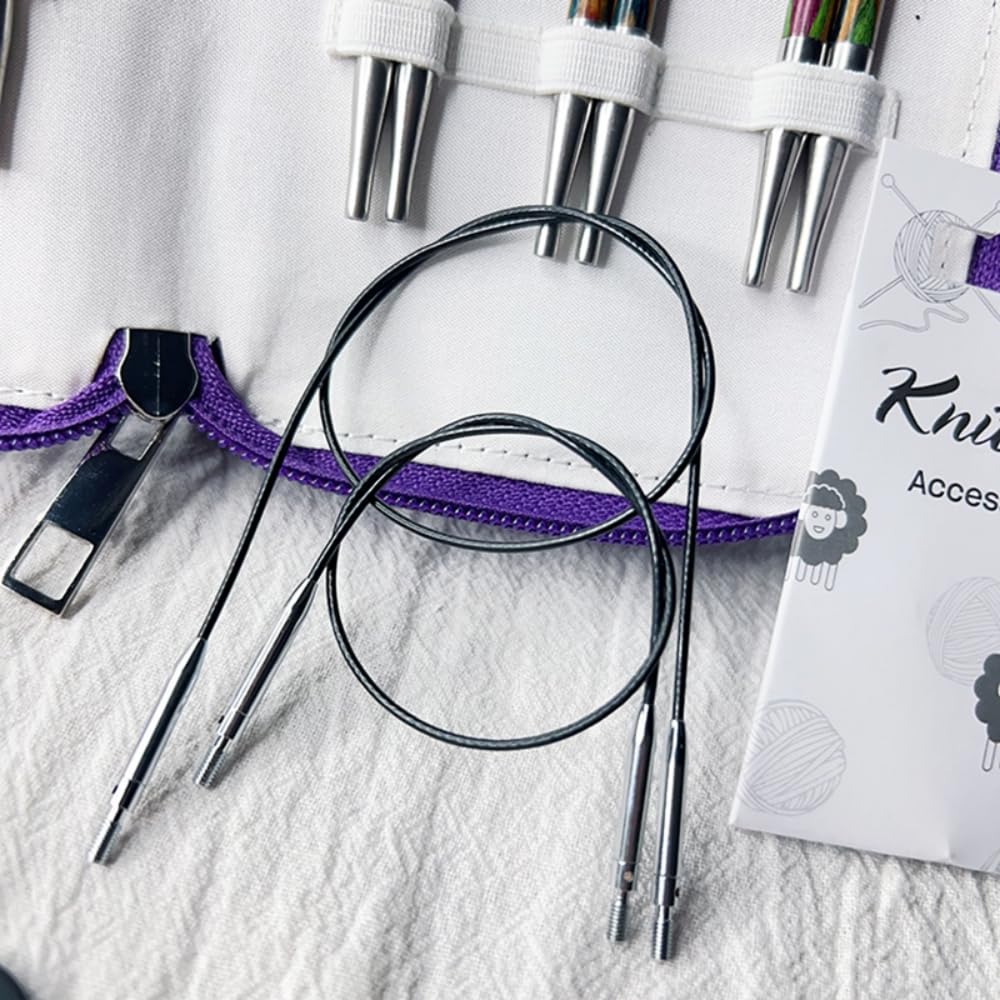 Knit Pro Symfonie Rundstricknadel-Set aus Holz, kurz, austauschbar, 8,9 cm (6 Paar Nadelspitzen mit 4 Kabeln und Zubehör) 3,50, 4,00, 4,50, 5,00, 5,50, 6,00 mm