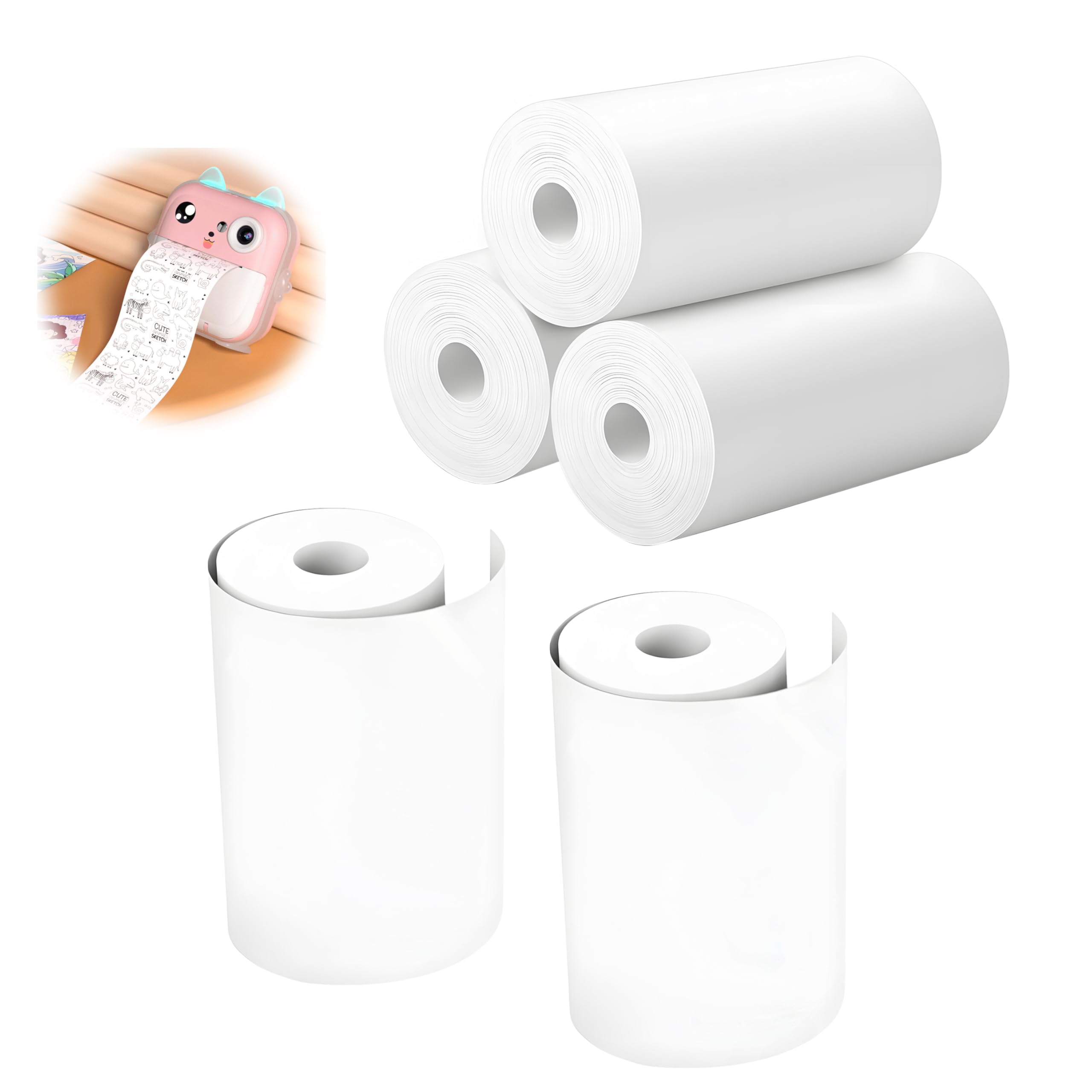 5 Rolls Kids Camera Print Paper Refill, 2.2 Inch Zero Ink BPA Free Photo Paper, Portable Thermal Paper Easy to Replace Compatible with Most Children Instant Print Cameras Mini Printer