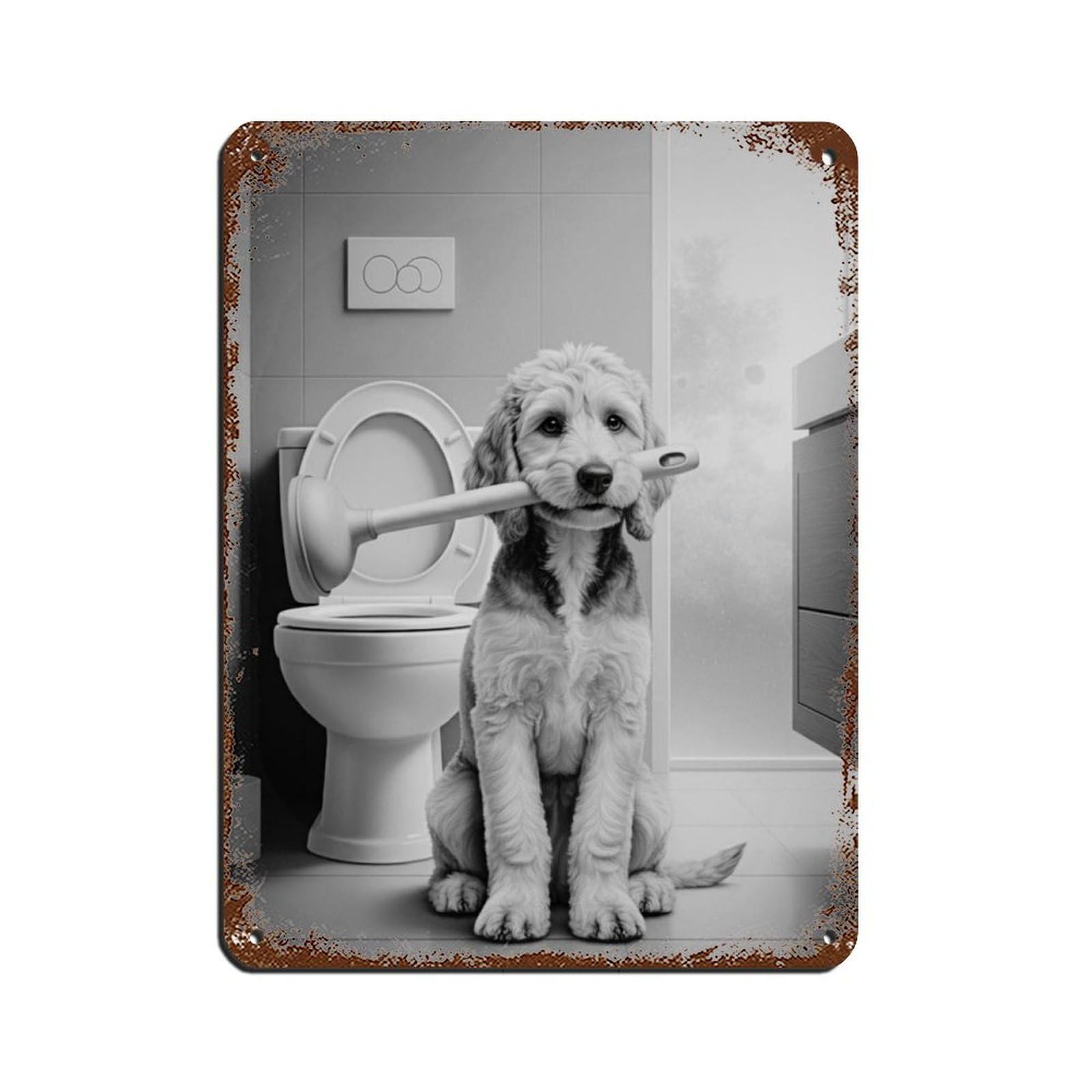 Cockapoo Dog Bathroom Art,Plumber Dog with Plunger Tin Sign Vintage Metal Pub Club Cafe Bar Home Wall Art Decoration Poster Retro 12x16inch(30x40cm)