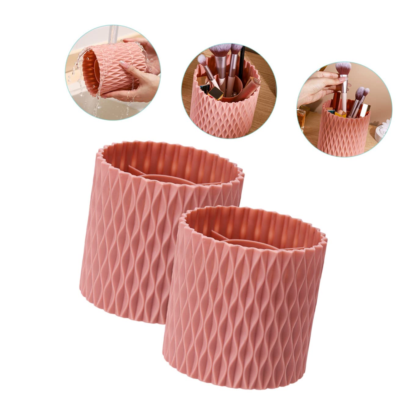Drehbarer Make Up Pinseleimer aus Kunststoff, 2 Stück Rosa