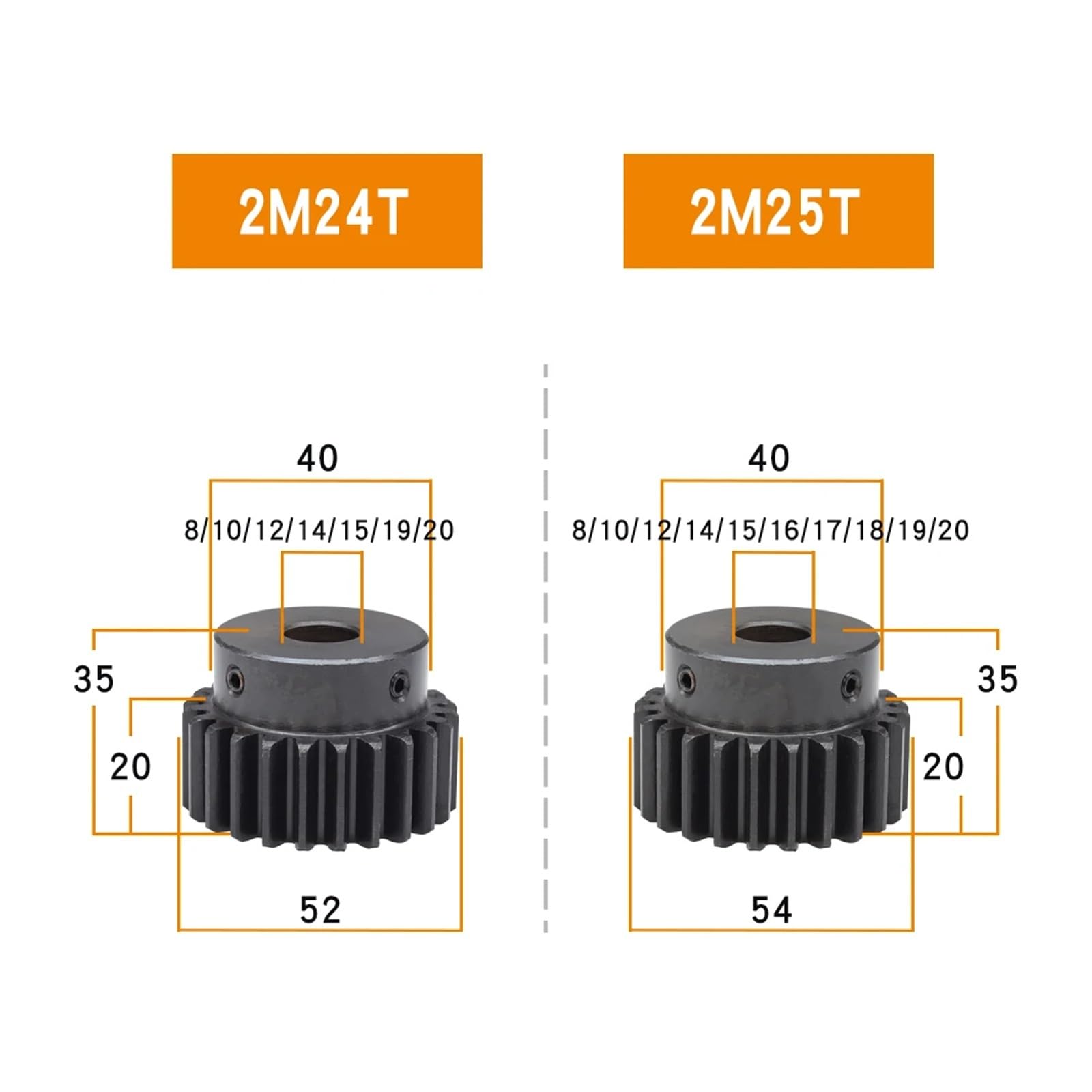 Bevel Gear Pinion Hardware Mechanical Worm Gear 2M-24T Bore Size 8/10/12/14/15/16/17/18/19/20mm Gear Wheel Blackening Carbon Steel Teeth Height 20mm(17mm)