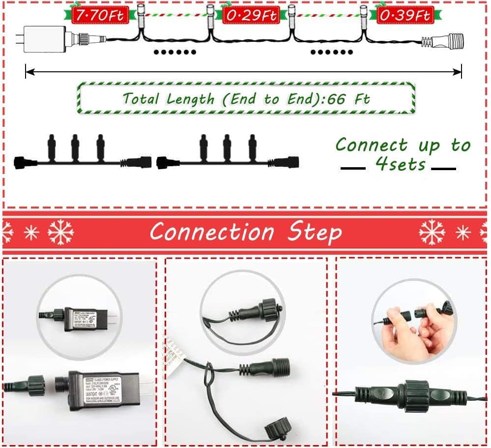 Miniatura 4 de Luces de Navidad para exteriores, luces de árbol de Navidad, 66 pies, 200 LED con 8 modos, enchufe de extremo a extremo, certificado UL, tira de