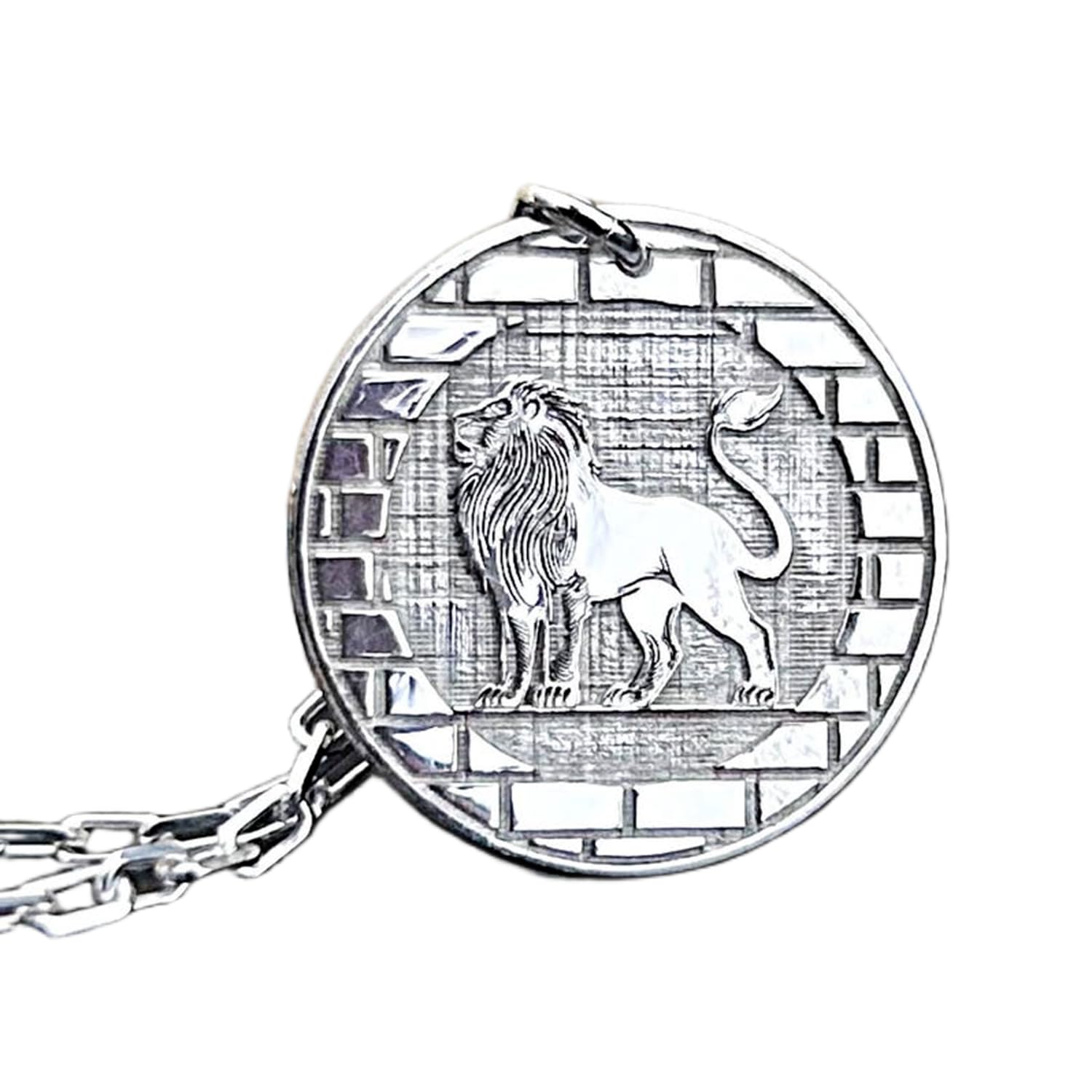 WWRPS_00319 - Collar con colgante de moneda de plata de ley 925 | medallón grabado | con bolígrafo de cadena de 45,7 cm. Tamaño: 24 mm | Joyería unisex hecha a mano chapada en plata |