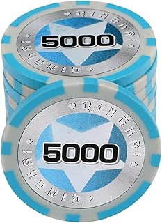 Fish Poker Poker Fiches Poker Fiches Valigetta Poker Monte Carlo, Plastic Iron 12 Gram Texas Holdem Blackjack Poker Chips con valori $ 1- $ 10000 selezionabili,25 Pieces,$5000 A