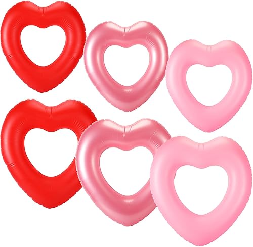 Lenwen 6 Pack Inflatable Heart Pool Float 43'' 31'' Blow up Heart Shaped Swimming Tube for Adults Summer Beach Toys Bachelorette Party Pool Float