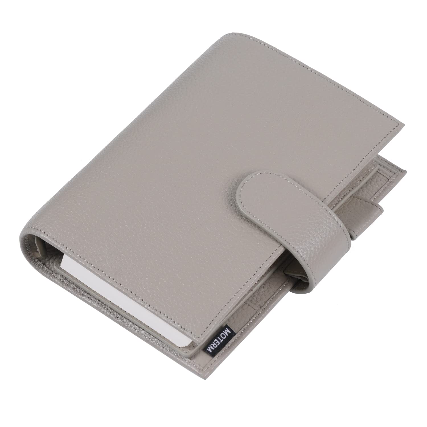 Personal Luxe Rings Planner - Genuine Leather Binder Organiser (30 mm Ring, Pebble Grey)