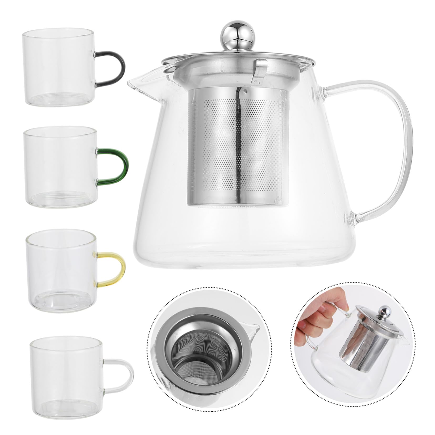 Toyvian Glas Teekanne Transparent Mit Integriertem Sieb Tee-Ei Für Jasmintee Grüntee Oolong-Tee Beinhaltet Hitzebeständige Teekessel Mit Tassen Für Küche Esszimmer