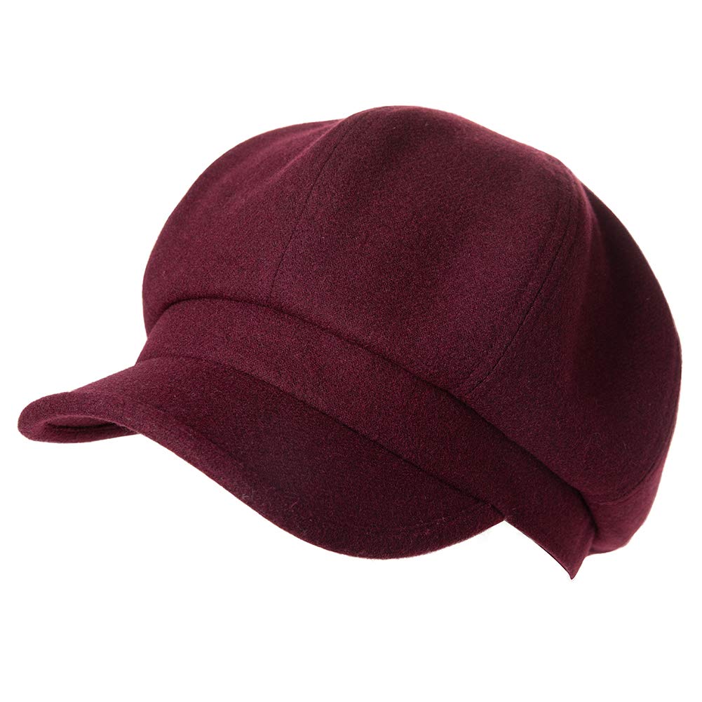 Fancet Women's 67145B_bungundy Wool Newsboy Baker Boy Cap Visor Beret Peaked Fashion Casual Winter Caps For Burgundy 55-58Cm