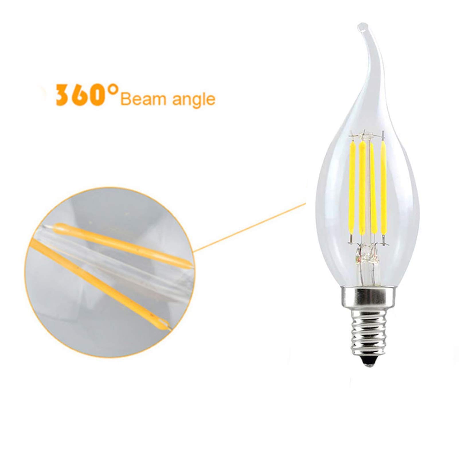 Lampadina A Candela E12 Dimmerabile, 4w (40w), Risparmio Energetico | Dimmerazione Senza Sfarfallio, Design Con Punta A Fiamma Trasparente, Adatta Per Lampade A Sospensione Da Soggiorno