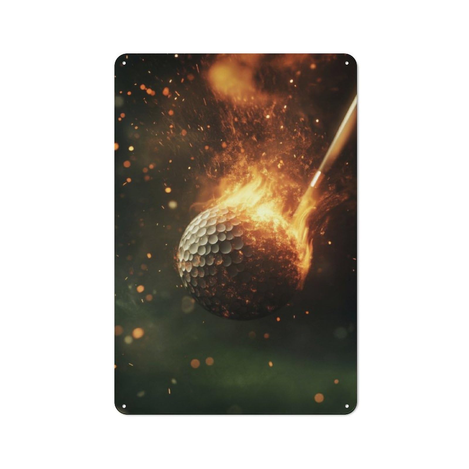 Junmoney Flaming Golf Ball Printed Metal Sign 30X20cm For Café Or Restaurant, For Hospitality Interior Collectors