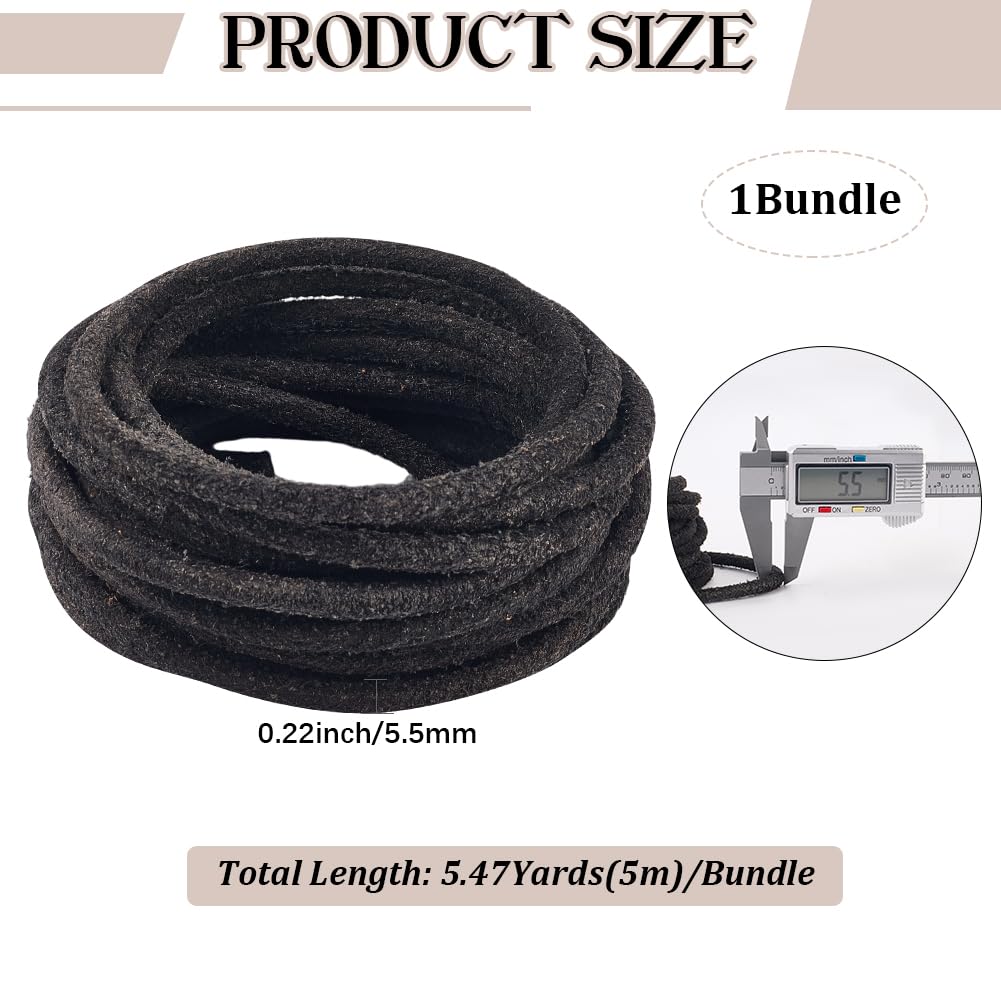 GORGECRAFT 5m x 5.5mm Round Leather String Frosted Genuine Leather Cord Black Cowhide Braiding Rope Natural Yak Hide Beading Threads for Jewelry Making Bracelet Necklace Keychains Shoelace DIY Crafts - Image 2
