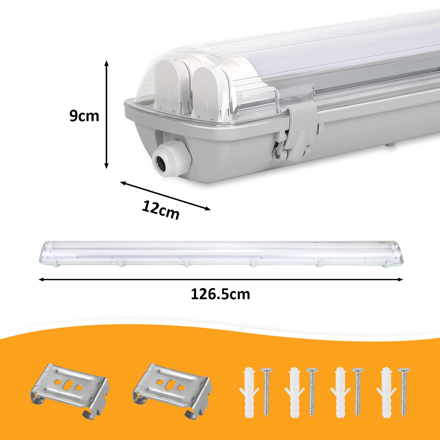 4er Set 120cm LED Feuchtraumleuchte 2-flammig, IP65 Wannenleuchte inkl. 2x18W T8 Röhren (3600lm), 4000K NW, Industrieleuchte für Garage & Werkstatt