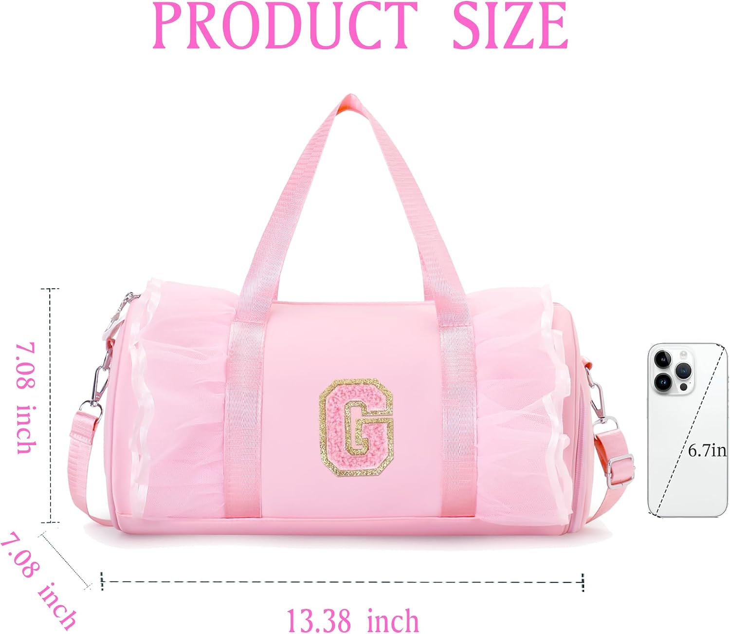 Personalized Dance Bag for Girl | Small Initial Gym Sport Yoga Cheer Duffle Bags Gift for Teen Girls | Chenille Letter Kids Ballet Bag Preppy Stuff Toddler Girl Birthday Gift (Pink S, SMALL)