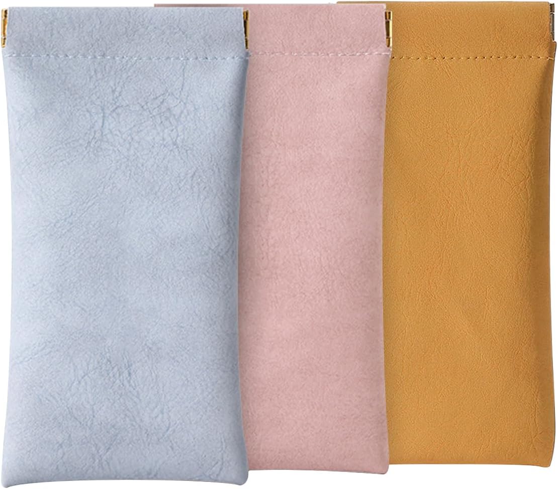 Glasses Cases Soft, Leather Eyeglasses Cases, Squeeze Top Portable Sunglasses Case, PU Glasses Pouch for Men Women
