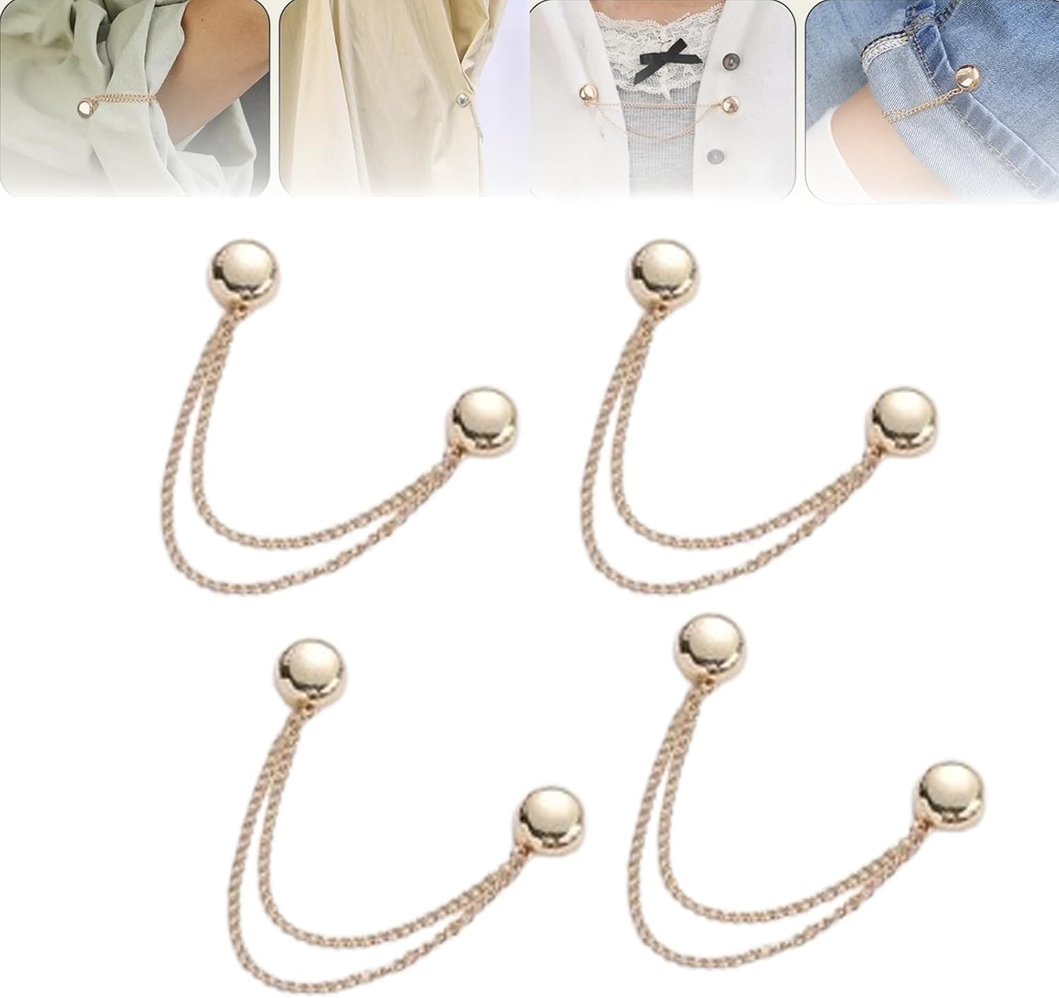 Multi-Function Magnetic Clothing Clips,Scarf Magnets Buckle Pinless Brooch Clothes Magnet Hijab Pins Decorate,Long Chain Magnetic Shirt Accessories,T-Shirt Clips (Gold*4pcs)