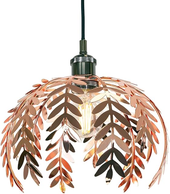 Traditional Fern Leaf Designed Easy Fit Ceiling Pendant Light Shade in Shiny Copper Finish | 28cm Diameter | 60w Maximum by Happy Homewares
