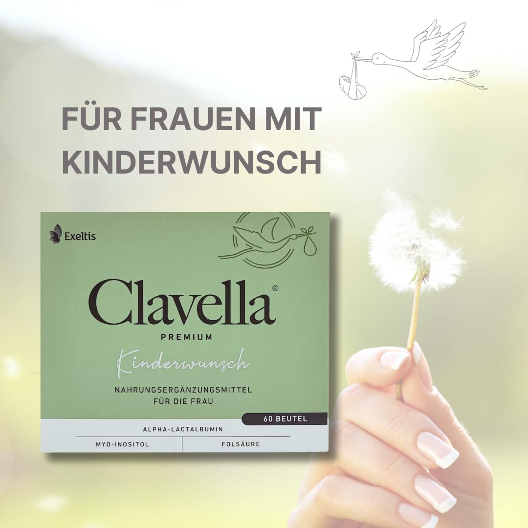 Clavella premium 1x 60 Beutel I Nahrungsergänzungsmittel für Frauen mit Kinderwunsch I körperliche Vorbereitung auf Schwangerschaft I Folsäure I Myo-Inositol I Spar-Set plus Pharma Perle give-away
