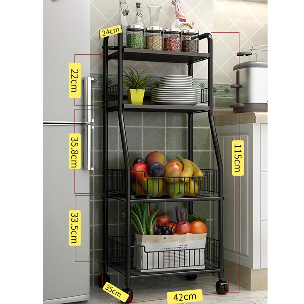 SYTH Barra rodante Carro de Servicio Carro de Cocina Carros utilitarios Estante de Almacenamiento de 4 Niveles, Carros giratorios con Cerradura con contenedor de Caja de Madera extraíble
