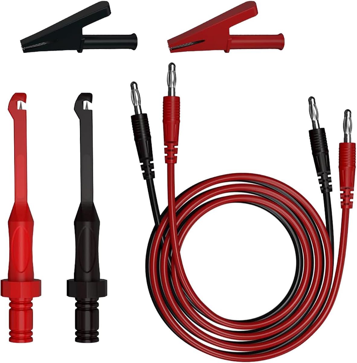 Juego de cables de prueba de multímetro de 6 piezas para pruebas eléctricas de diagnóstico | Sonda de perforación de cables eléctricos, sondas de aislamiento, pinzas de cocodrilo completamente aisladas 0079, cables de prueba de conector tipo banana de 4 mm
