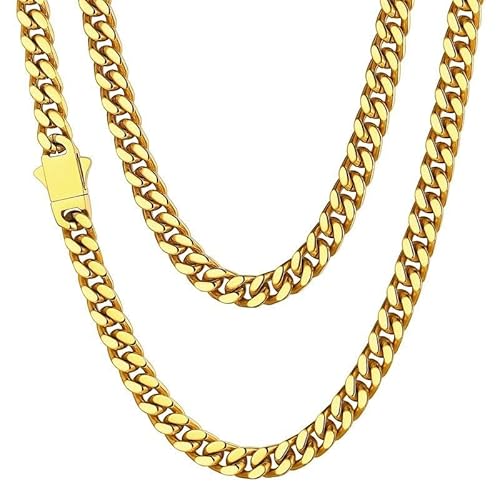 ChainsHouse Mens Cuban Link Chain, Gold Plated Miami Cuban Chain Necklace for Men, 5mm Wide Hip Hop Mens Jewelry, 20