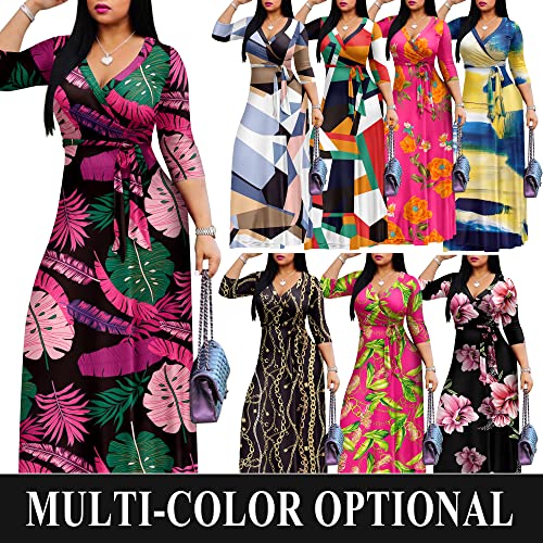 Image of FANDEE Plus Size Maxi Dress for Women Casual Summer Sundress V-Neck 3 /4 Sleeve