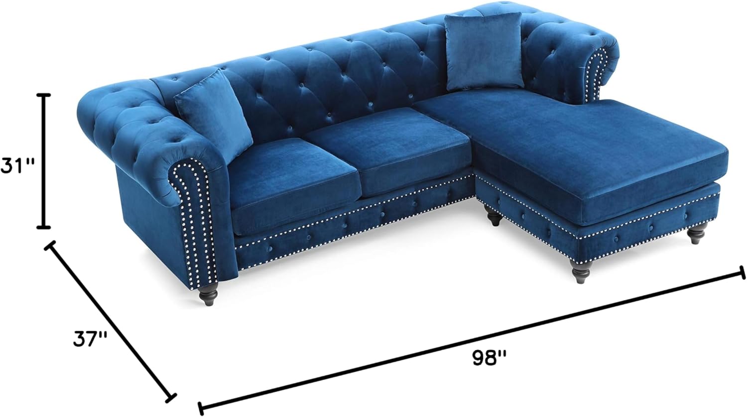 Glory Furniture Nola Velvet Sofa Chaise in Navy Blue