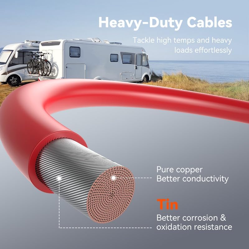 RICH SOLAR 1/0 Inverter Battery Cable (4 ft 1/0 AWG - 3/8")