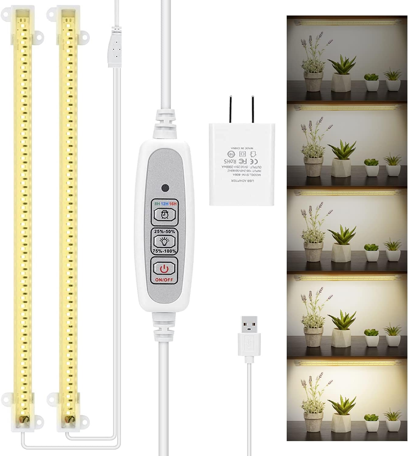 Mosthink LED Grow Light Strips Full Spectrum, Grow Lights for Indoor Plants with Auto On/Off Timer 8/12/16 Hours,4 Dimmable Levels, Sunlight Grow Lamp for Plant Shelf,Under Cabinet,2 Packs
