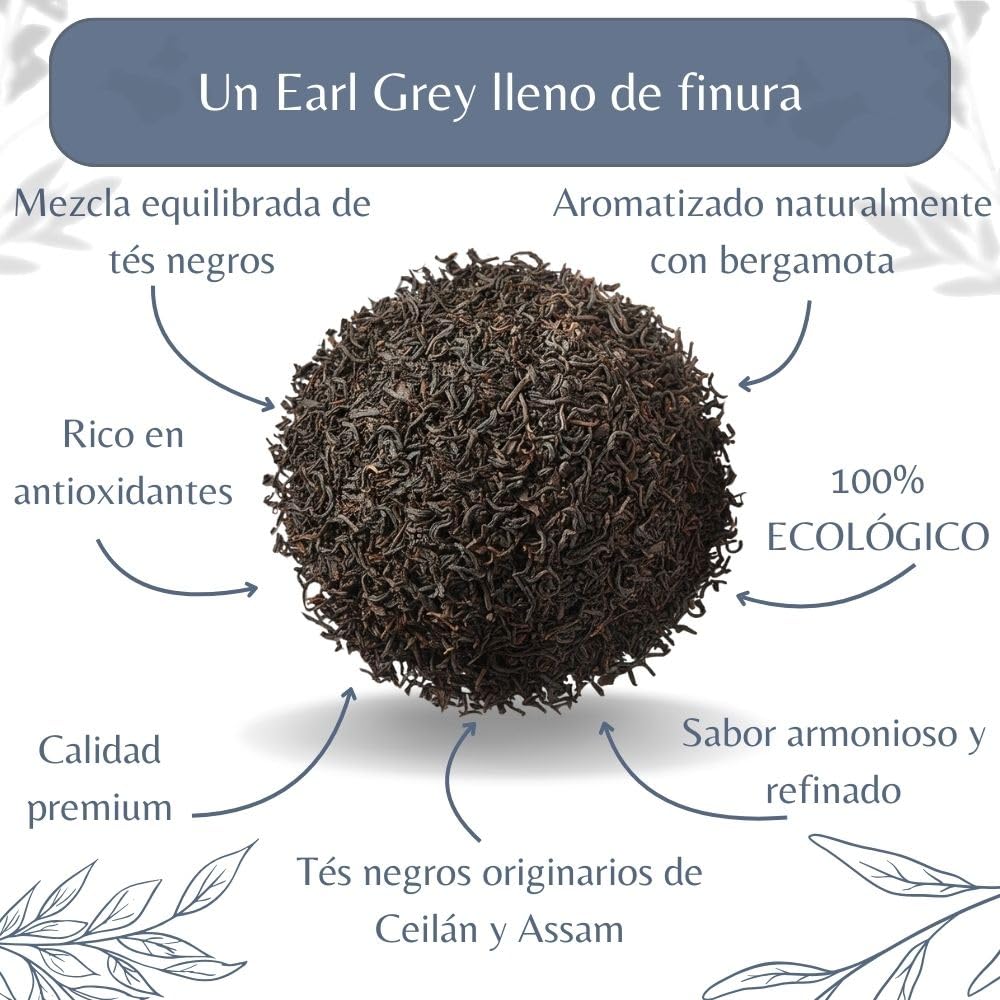 Té Negro Earl Grey Orgánico – Té vegano en hoja suelta, 100 % natural, libre de OGM – Agricultura ecológica – Envasado en Francia – Bolsa de 1 kg (500 tazas)