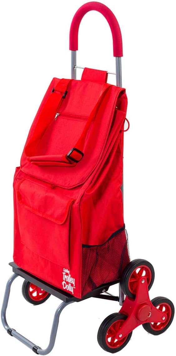 dbest products Stair Climber Trolley Dolly Folding Grocery Cart 3 Wheels Heavy Duty Shopping Hand Truck Made for Condos Apartments,39 inch Handle Height, 17.25" x 15.25" x 39.5", Standard, Red