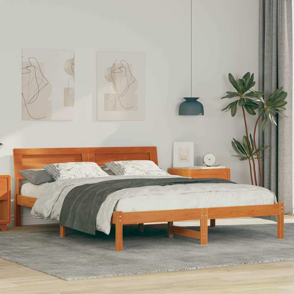 Lite drewno sosnowe platformowe z wezgłowiem Brązowy 160 x 200 cm