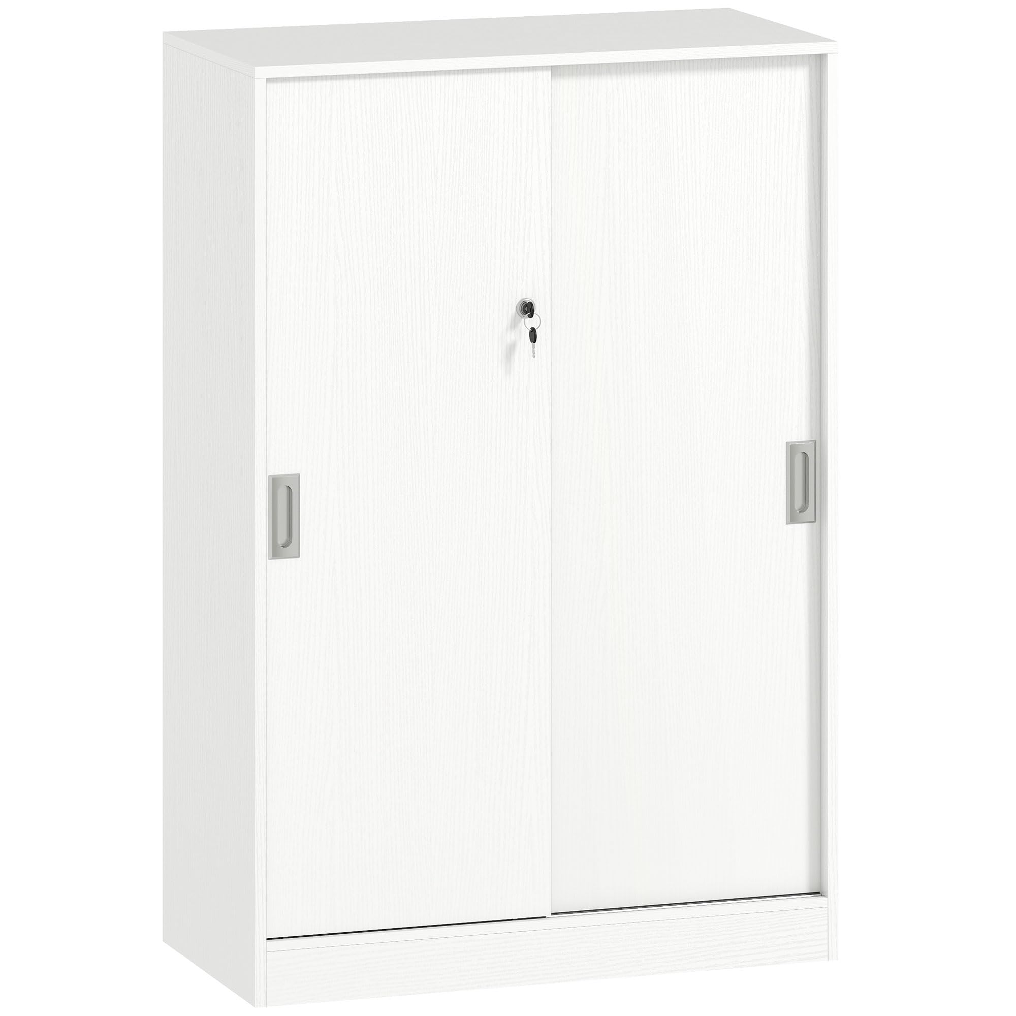 Vinsetto Armadietto da Ufficio 3 Ripiani Sicurezza 80x40x120 cm Bianco | 2 Chiavi di Sicurezza, Mobiletto da Ufficio, Porte Scorrevole in Truciolato, per Studio Garage