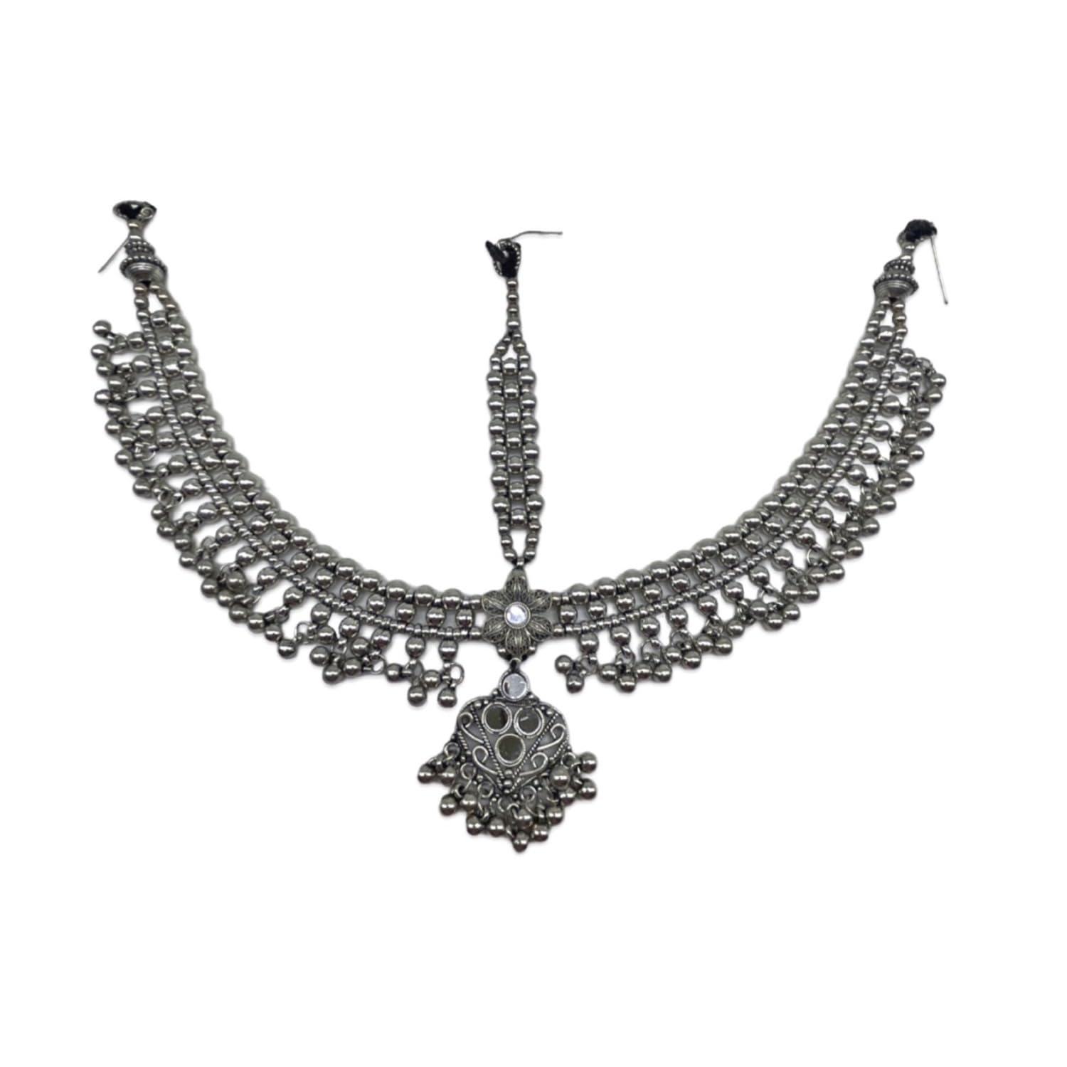 Traditional Mang Tikka/Matha Patti Flower/Mirror/Geometric Design With Ghungroo Afghani Tribal Silver Head Jewelry/Mathapati Borla Banjara Fashion Jewellery for Women/Girls (B0DHZP4SNP) Amazon Price History, Amazon Price Tracker
