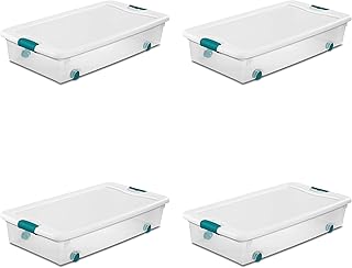Sterilite 56 Qt./53 L Wheeled Latching Box Clears, Quart, White, 4 Piece