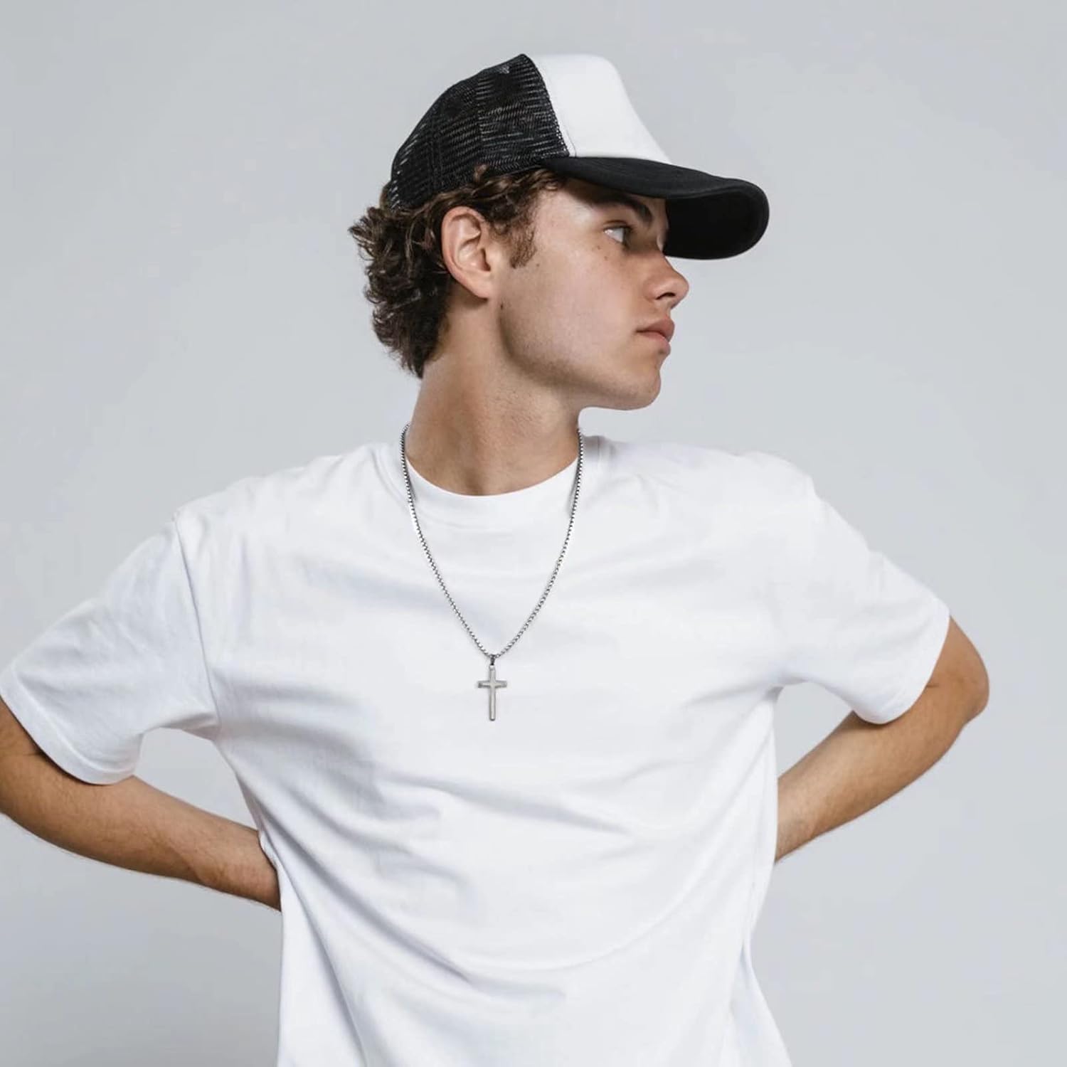 IEFLIFE Cross Necklace Gifts for Men, Silver/Gold/Black Cross Necklace Box Chain Necklace for Men, Fathers Day Valentines Christmas Religious Christian Gifts for Dad Son Husband Step Dad - Image 2