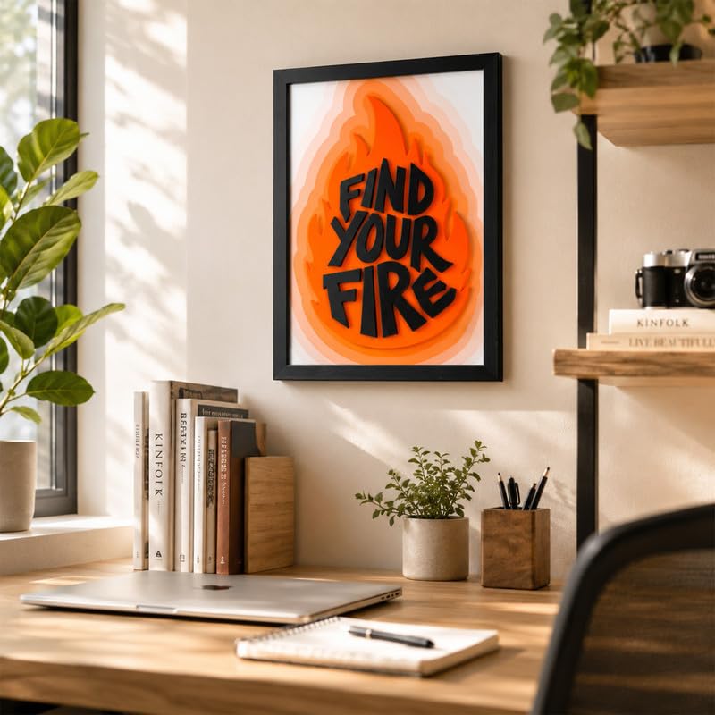 Image of CodersParadise Find Your Fire 3D Motivational Wall Art Frame, Inspirational Layered Quote Decor for Home, Office, Study Room & Workspace, Modern Typography Wall Hanging, Unique Gift Idea