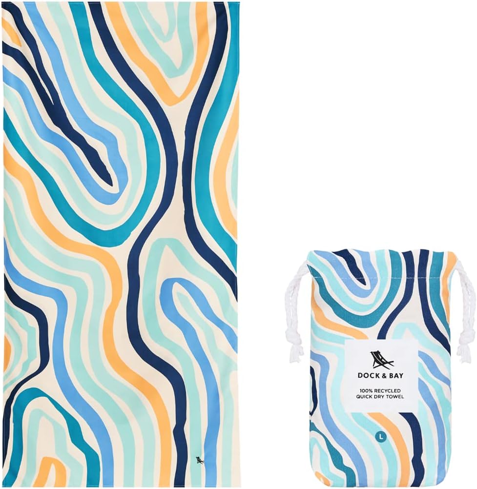 Dock & Bay Quick Drying Towel - for Sports & Gym - Compact, Lightweight - 100% Recycled - Includes Bag - Stripes Go Wild - Groovy Dunes, Large (160x90cm, 63x35)