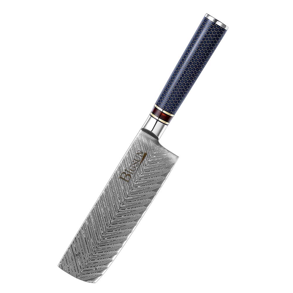 Nakiri Usuba Vegetable Knife 7 Inch 67 Layers VG 10 Damascus Steel Japanese Kitchen cooking Knives with Resin Honeycomb Design Handle-BIGSUN (7 Inch Nakiri Knife)