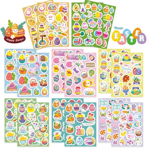 Fyvadio Calcomanías de Pascua, 284 piezas, bonito huevo de Pascua, conejo, zanahoria, calcomanías para regalo, vacaciones, álbumes de recortes, bricolaje, diario telefónico, suministros de fiesta,